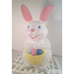 Vintage Easter Bunny Rabbit Blow Mold Basket Eggs 22” Empire Blow Mold